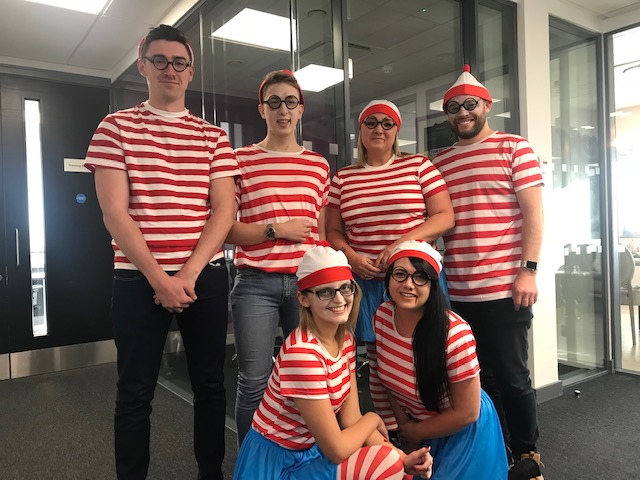 Staff dressed up in Where's Wally costumes